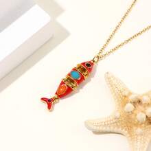 Collar con colgante de vida marina estilo bohemio de verano para mujer, joyería ligera de cuentas para playa, fiesta en la playa y uso diario, regalo - Multicolor - Ver 12