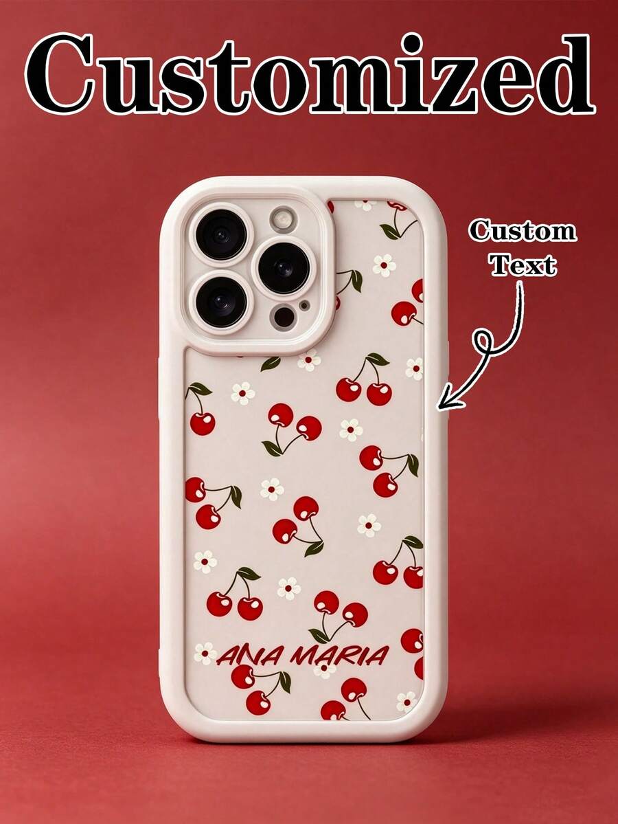 1 Personalized Pure White Cherry Pattern Anti Fall All Inclusive Phone Case Soft Shell Compatible With IPhone 11/12/13/14/15/16 Plus/16 Pro/16 Pro Max/S26/S26 Ultra/S25/S25 Ultra/S25 Plus/S23/S24/ 9 Pro XL/ 8/9/10a The Model Is Suitable As A Gift For Friends - White - View 1