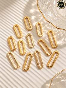 20Pcs Gold & Silver Textured Rectangle Links, 304 Stainless Steel Oval Connector Charms For DIY Bracelet Necklace Jewelry Making Supplies - Connectors - View 1