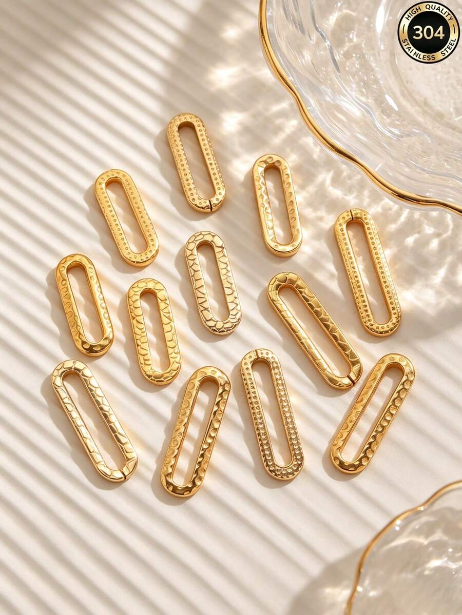 20Pcs Gold & Silver Textured Rectangle Links, 304 Stainless Steel Oval Connector Charms For DIY Bracelet Necklace Jewelry Making Supplies - Connectors - View 1