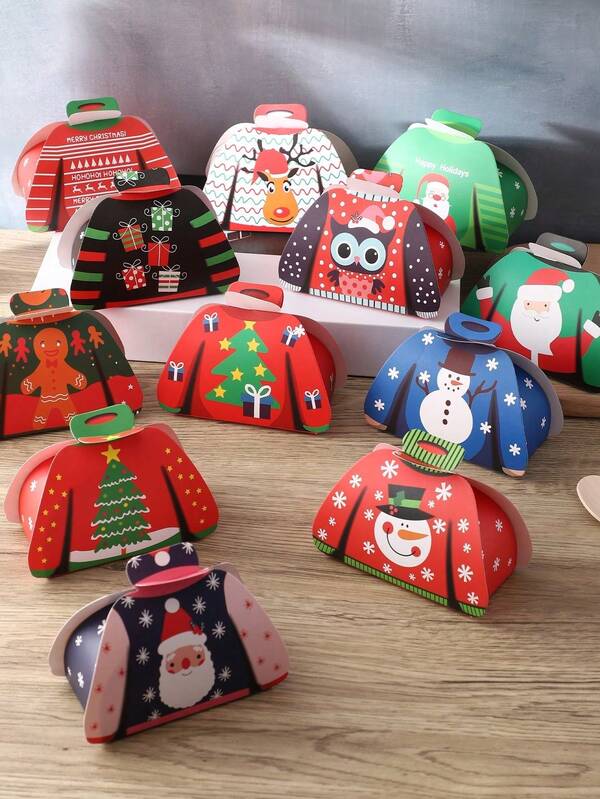24/12/1pc-Christmas Party Candy Box, Christmas Festival Gift Box, Packaging Sweet Candy Box, Snowman, Deer, Sweater Shape Candy Box
