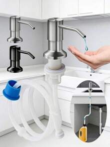 1pc Stainless Steel Built-In Kitchen Sink Soap Dispenser Countertop Pump, Liquid Dish Soap/Hand Cream/Detergent Dispenser, Home Kitchen Sink Cleaning Accessory - Stainless Steel Soap Dispenser - View 3