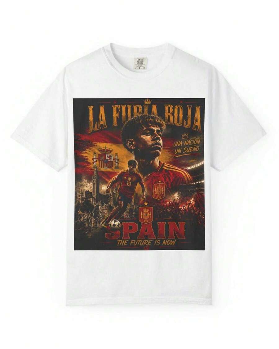 Camiseta de fútbol Katseye España, regalo para él, regalo para fanático del fútbol, camiseta de fútbol de España, camiseta La Furia Roja, fútbol vintage. - Blanco - Ver 1