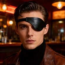 1 pieza Parche de ojo de pirata de cuero negro - Parche de un solo ojo ajustable. Accesorio de disfraz de cosplay vintage unisex, perfecto para Halloween, mascarada, actuación en el escenario y fiesta temática - Antifaz - Ver 5