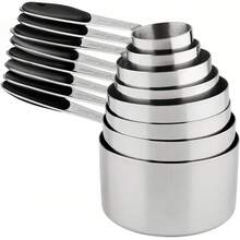 Measuring Cup And Spoon Set, Stainless Steel Measuring Cup And Spoon Set, Graduated Measuring Cup And Spoon Set, Stackable Measuring Cup Set, Suitable For Dry And Liquid Ingredients - Kitchen Supplies - Baking Tools - Black - View 11
