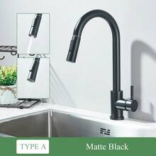 Stainless Steel Pull-Out Kitchen Faucet, Single Hole, 360° Swivel High Arc Modern Sink Tap, 2-Mode Spray Head, Suitable For Farmhouse, RV, Bar, Kitchen - Black - View 8