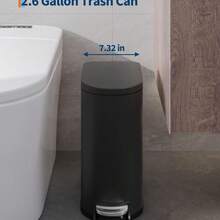 Slim 10L  Metal Bathroom Trash Can With Lid – Step-On Pedal, Soft Close, Removable Inner Bucket, Odor Control – Appropriate For Bedroom, Kitchen, Office - B - View 2