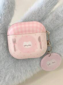 Pink Plaid Polka Dot Cat Design Earphone Case Compatible With Apple Pro 2nd Gen, 1st/2nd/3rd/4th/5th Gen Wireless Bluetooth Earbuds - Baby Pink - View 5