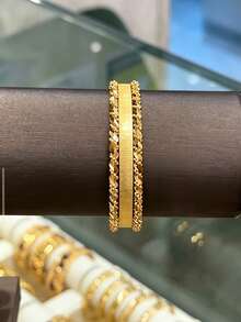 21K Gold Plated Banajer Bangles Set For Women, Rust-Resistant Gold Alternative Striated Matte & Twisted Rope Stackable Bracelets Fine Jewellery - 01 - View 7