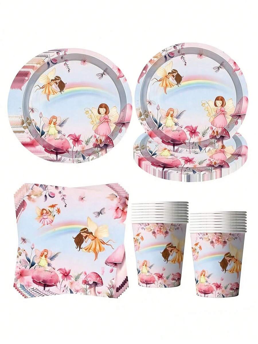 10 Guests Butterfly Fairy Party Tableware, Butterfly Fairy Party Plates, Birthday Tableware, Girls Fairy Theme, Colorful Butterfly Paper Plates, Paper Cups, Napkins, Children Birthday Decoration - A - View 1