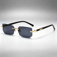 Unisex Minimalist Rimless Glasses, Black & Gold Metal Frame With Solid Dark Gray Lenses, Business Travel & Street Style Luxury Accessory - Gold Gray C1 - View 1