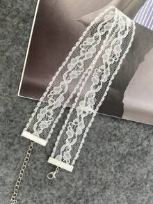 1pc Lace Choker Necklace, Hollow Out Lace Neck Chain, Versatile - Lace - View 4