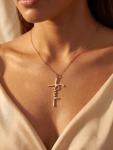 Personalized Cross Necklace, Customized Faith Jewelry, Engraved Gift For Women, Personalized Name Necklace, Simple Halloween Gift, Customized Religious Gift, Suitable For Daily Wear And Gatherings - Multicolor - View 3