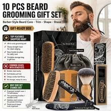 Kit de Cuidados com a Barba de 10 Peças para Homens, Navalha Reta, Escova de Cerdas, Pente de Madeira & Bolsa de Viagem, Presente Estilo Barbeiro - Pente para barba + escova para barba - Visão 2