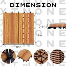 Acacia Wood Deck Tiles, 12" X 12" Interlocking Outdoor Flooring For Patio, Balcony, Garden And Backyard, Durable Natural Wood Floor Tiles For Deck, Porch And Poolside Decor - Soil - View 4