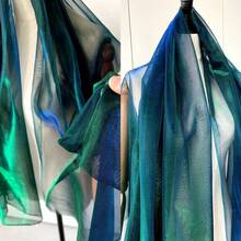 1pc Gradient Dual-Color Mesh Fabric, Laser Textured Sheer Long Dress Shawl Creative Handmade Fabric - Multicolor - View 4