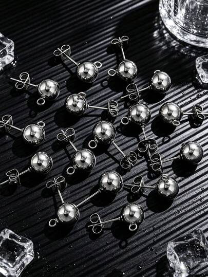10pcs 0.4cm Stainless Steel Ball Stud Earrings With Earring Hooks, DIY Jewelry Making Supplies