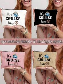 4pcs Cruise Theme Travel Makeup Gift Bag Set, Cosmetic Bag, Toiletry Bag, Makeup Zipper Pouch, Women's Makeup Brush Storage Bag - Multicolor - View 6