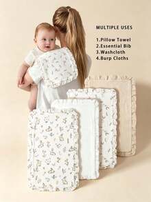 4 Packs Cotton Burp Rags Ruffle Baby Burp Cloths Baby Boy & Girl, Absorbent Cotton Burping Cloths For Babies,Infant Towels, Milk Spit Up Rags - Multicolor - View 12