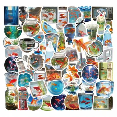 50pcs Dreamy Goldfish Ins Style Stickers, Realistic Art Decor, Vinyl Waterproof Stickers For Planner, Laptop, Scrapbook, Luggage, Water Bottle, Phone