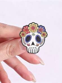 3Pcs Mexican Day Of The Dead Floral Sugar Skull Enamel Pin Latin Folk Cartoon Brooch Holiday Decor Badge - Multicolor - View 7