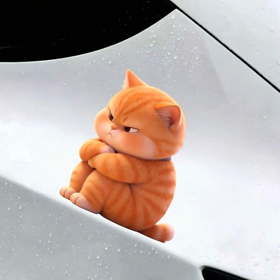 10/6/5/3/2/1pc Cute Grumpy Orange Tabby Cat Stickers Kawaii Ginger Kitten Removable PVC Funny Animal Decals For Car Window Bedroom Luggage Rome Auto Decor Fall Bathroom Decor Halloween Wall Decor
