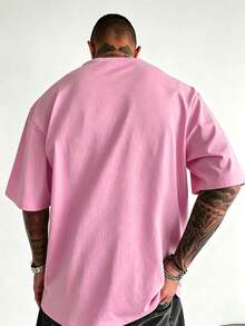 Holly Wood Hills Orange Sunset Distressed Wasteland Grunge Tee, Oversized 180g Thick Cotton, Post Apocalyptic Top For Men - 粉色 - 查看 3