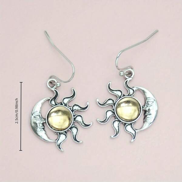 Aretes Boho de Sol y Luna para Mujer, Pendientes Colgantes Vintage, Accesorio para Fiesta, Aniversario y Cumpleaños