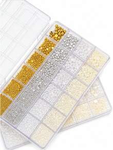Nail Art Decoration Stickers, Black & White Polka Dot Pearl & Rhinestone Nail Decals, Boxed Accessories - Multicolor - View 1