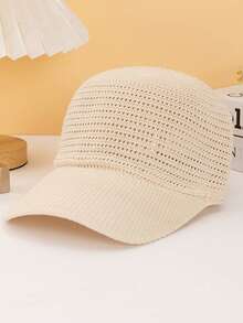 1pc Hollow Knit Knight Cap, Linen Knit Hollow Baseball Cap, Adjustable Outdoor Versatile Casual Baseball Cap, Spring/Summer Unisex Knit Hat - A - View 5