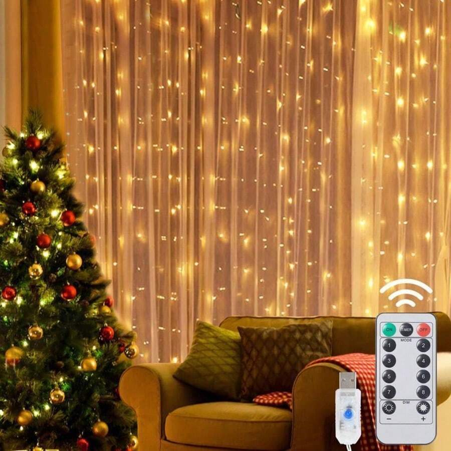 1pc 100-600LEDs Decorative Fairy Garland USB Plug-In String Lights With Remote Control, For Christmas New Year Wedding Party Room Decoration