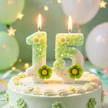 Green Daisy Floral Number Birthday Candle 1PC, Ins Fresh Style Smokeless Cake Topper Decor, For Baby 1st Birthday, Full Moon Party, Boy Girl Milestone, Wedding, Anniversary, Valentine's Day Dessert Table Supplies - View 13