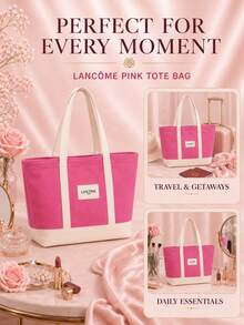 Lancôme 粉色帆布托特包，單件販售，耐用布料大容量，適合通勤、旅行與日常收納 - 粉色 - 查看 9