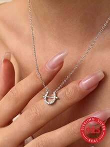 1pc S925 Sterling Silver Travel Vacation Minimalist Luxury Aesthetic Versatile Elegant Personalized Niche Exquisite Horseshoe Pendant Necklace Women's Cool Tone Fashion European And American High-End Geometric U-Shaped Collarbone Chain Delicate Gift - Geometry - View 13