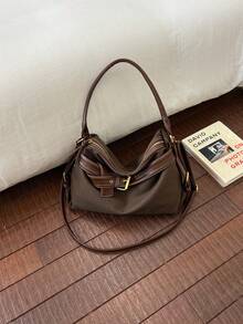 Women's New Vintage Large Capacity Commuter Bag, Versatile Crossbody Shoulder Tote Bag For Work And Outings - Coffee - View 6