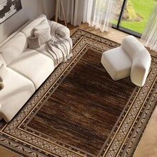 Techigher Modern Washable Area Rug - Non Slip Geometric Bordered Living Room Carpet, Foldable Thin Low Pile Floor Cover For Bedroom, Kitchen, Dining Room - Reddish-brown - View 2