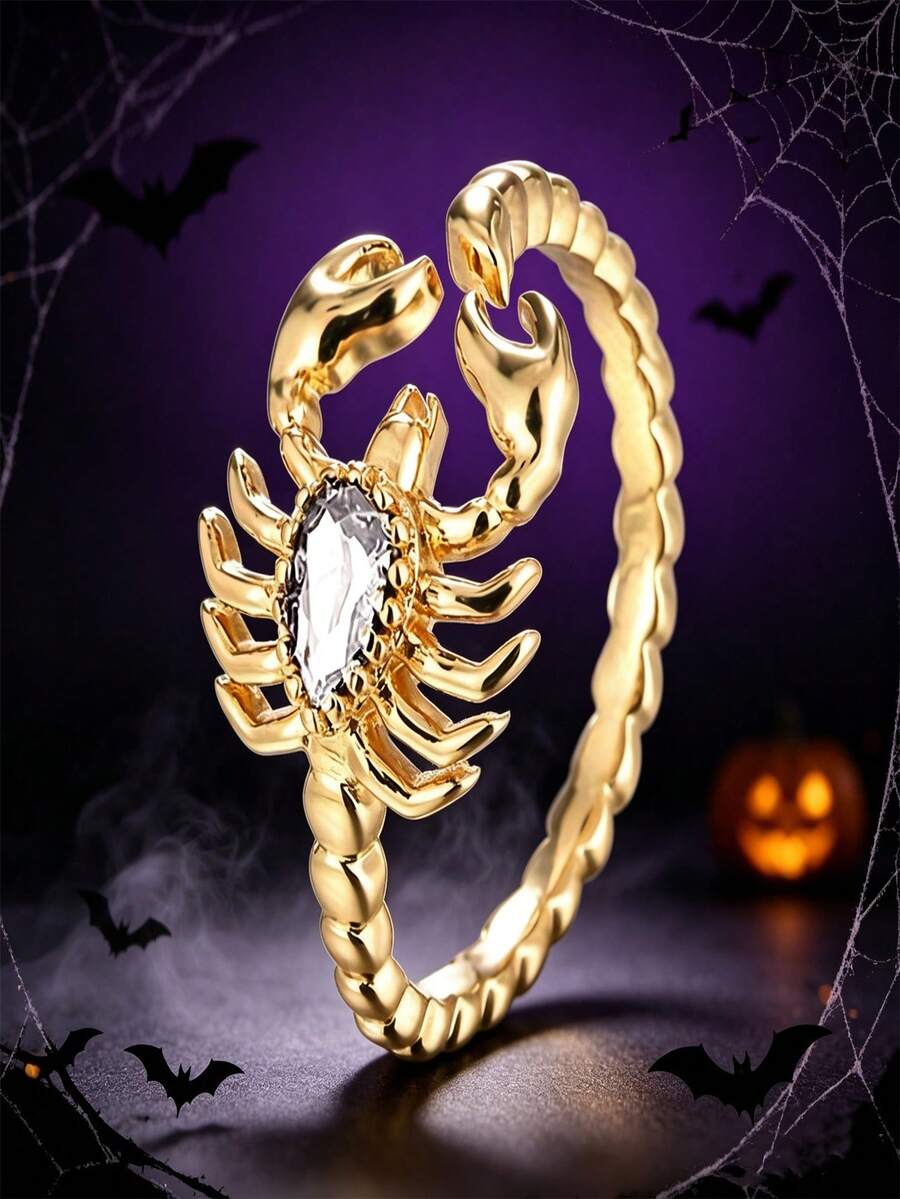 1pc Elegant Cubic Zirconia Ring Women's Party Jewelry Halloween Gift - Golden Yellow + White - View 1