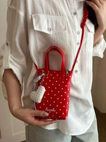 Autumn/Winter Polka Dot Print Phone Wallet, With Heart Pendant, Fashion Crossbody Bag, Cute Sweet Y2K, Suitable For Daily, School - Multicolor - View 6