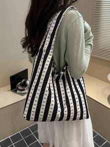 Women's Large Capacity Daily Commute Fashion Solid Color Shoulder Bag - Black - View 2