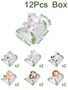 12個叢林動物禮物盒，嬰兒洗禮派對贈品，叢林動物生日派對用品，1歲生日派對，禮物包裝盒，男嬰，生日禮物包裝糖果盒，婚禮派對禮物包裝用品，嬰兒派對裝飾，巧克力包裝，派對贈品，生日裝飾，返校季節 - 叢林動物 - 查看 9