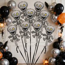 10pcs 16-Inch Mini Halloween Skeleton Shaped Foil Balloons, Suitable For Trick Or Treat Theme Balloons (Ribbon Not Included) - View 4
