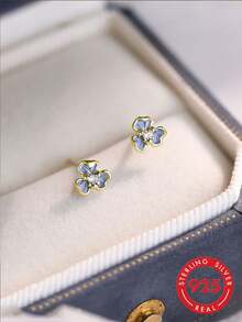 1 Pair S925 Sterling Silver Mori Style Blue Iris Flower Thread Earrings ...