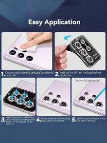 1 Set Camera Lens Protector, Compatible With Samsung Galaxy S25 Ultra, S25, S25 Plus, S24 Ultra, S24, S24 Plus, S23 Ultra, S23, S23 Plus, And Models Such As A14, A15, A16, A36, A55, A54, A25. High-Definition Tempered Glass Aluminum Alloy Frame, Rear Camera Lens Protector, Suitable For Daily, Office, And Home Use. Shiny Crystal Lens Protector, Waterproof, Shockproof, Anti-Fall, Anti-Scratch, Anti-Fingerprint, Full Coverage. - Multicolor - View 6