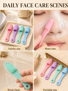 5pcsSilicone Nose Cleaning Brush Is Suitable For Blackhead And Pore Cleaning, Massage Tool, Daily Skin Care, School, Family, Travel, And Gift Giving - Multicolor - View 3