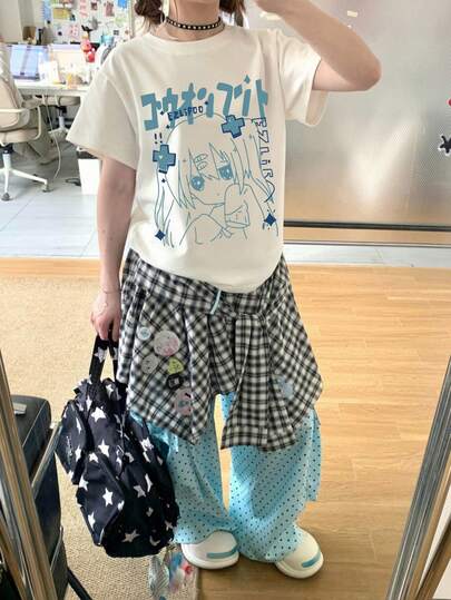 新款夏季 Z 世代 Y2K 風格女款趣味設計動漫女孩印花圓領短袖 T 恤