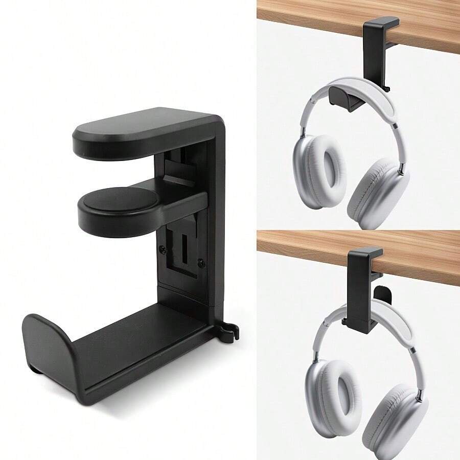 Under Desk Headphone Holder With Storage Tray, Desktop Clamp Headphone Hook, No-Drill Headphone Rack, Suitable For Gaming Office Computer Desk Home Storage