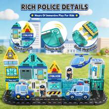 40pcs Portable Police Theme Magnetic Window Stickers Set, STEM Education Magnetic Building Blocks, Creative Road Scene Construction Toy, Suitable For Children 3 Years Old And Above Magnetic Blocks Learning Toy, Holiday And Birthday Gift - Multicolor - View 4
