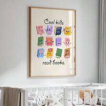 1pc Cool Kids Reading Books Educational Wall Art, Reading Quotes Canvas ...