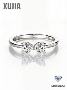 XUJIA 1PC 925 Sterling Silver Moissanite Ring For Women Bow Shaped Ring Two Heart 0.80CTW. Dainty Promise Jewelry Wedding & Anniversary Gifts - RMO-174 - View 2