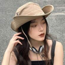 1pc Men's Solid Color Bucket Hat, Outdoor Fishing Hiking Sun Protection Hat, Casual Wide Brim Hat, Suitable For Spring/Summer Travel, Beach, UV Protection - Multicolor - View 5